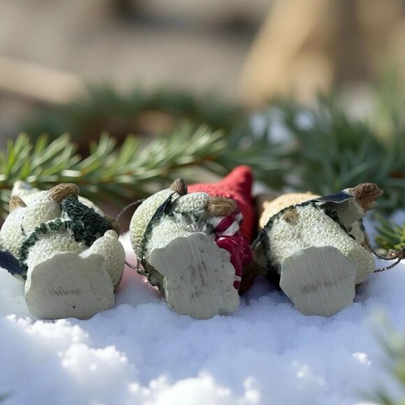 Set of 3 Sparkly Snow Suit Teddy Bear Ornaments 1990s Glittered Resin Christmas - Picture 8 of 12